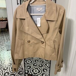 LOFT Cropped Tan Double-Breasted Trench Coat